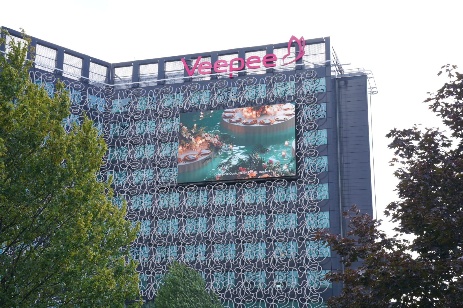 Floating garden artwork on the VEEPEE outdoor screen